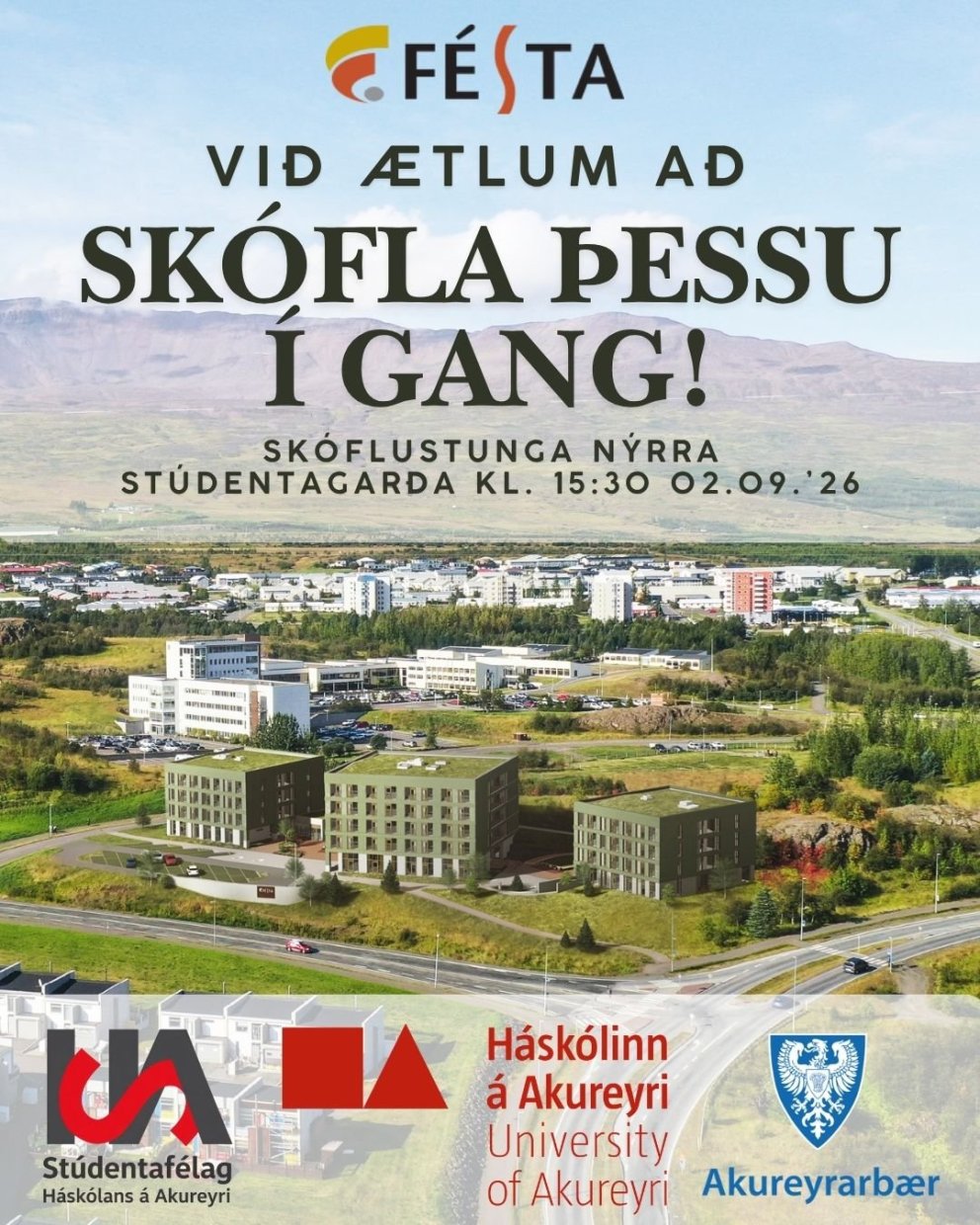 Fyrsta skóflustunga nýrra stúdentagarða tekin 2. september